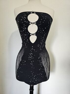Strapless Black Rhinestone Cutout Mini Dress